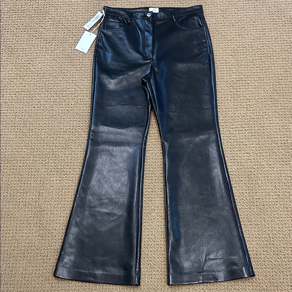 Aritzia Wilfred The Melina Flare Pant sz 10 Black High Waisted Vegan Leather